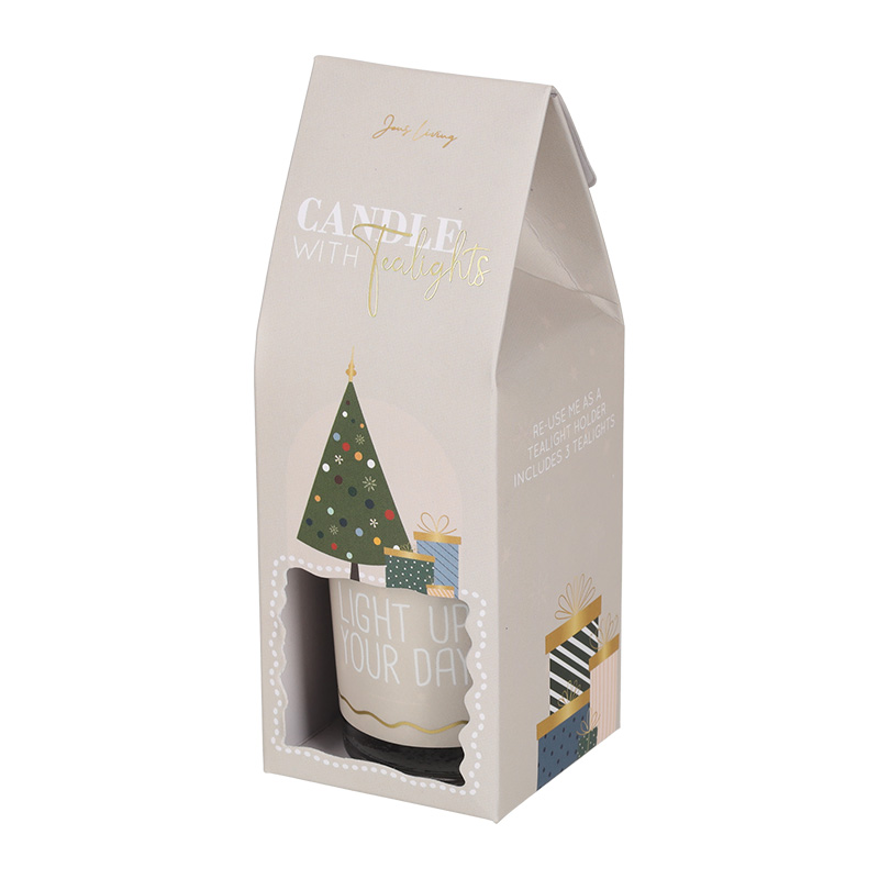 Happy Holidays Kaars met 3 Theelichten - JENS Living JENS Living Happy Holidays Kaars met 3 Theelichten 25916