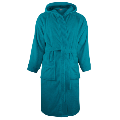 Badjas Turquoise met capuchon - Badstof katoen Badjas met capuchon badstof katoen turquoise