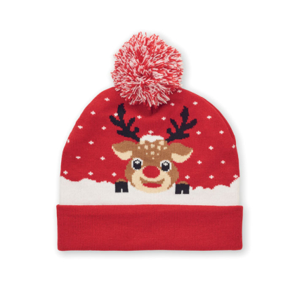Gebreide kerstmuts met omslag en pom pom in zacht rekbaar acryl cx1529 05