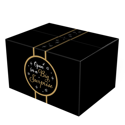 Geschenkdoos Big Surprise zwart Kerstpakketdoos Big Suprise Black achterzijde