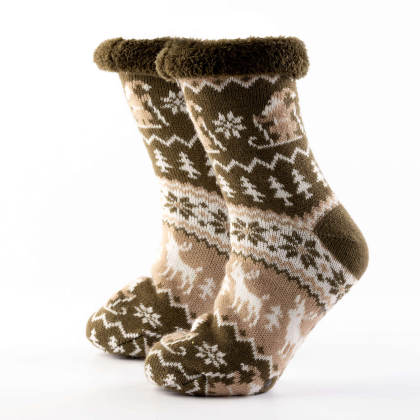 Kerstsokken met voering en antislip - Lapland Military Olive Kerstsokken Lapland met voering en antislip