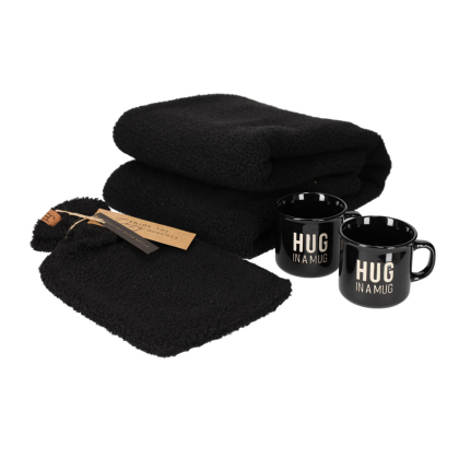 Gift Set Hug Zwart - Plaid, Kruik, 2 mokken - JENS Living jens living gift set hug black 4 25621