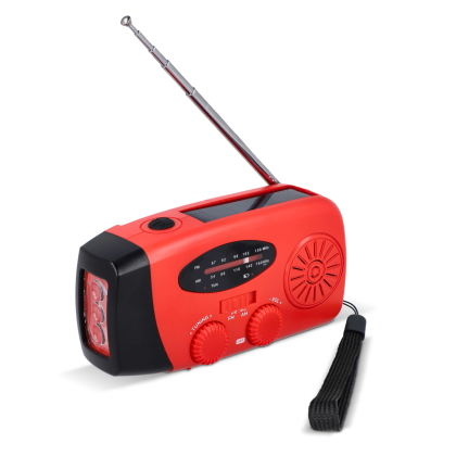 Noodradio Rood - Radio, zaklamp en powerbank in één safesound noodradio met zonneenergie en opwindbaar rood LT95607