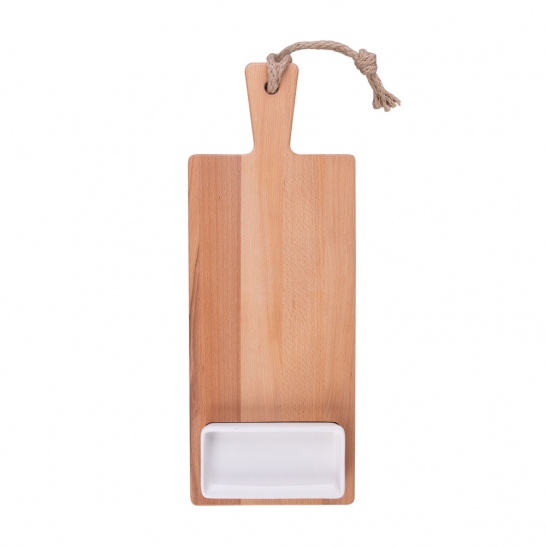 Borrel foodplank 49cm 1 vaks met 1 schaaltje 15cm wit
