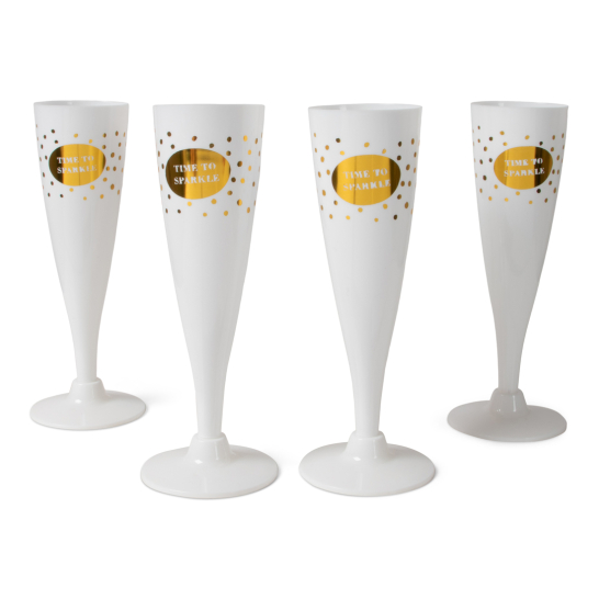 Champagne Glazen Wit/Goud set/4 - 13062