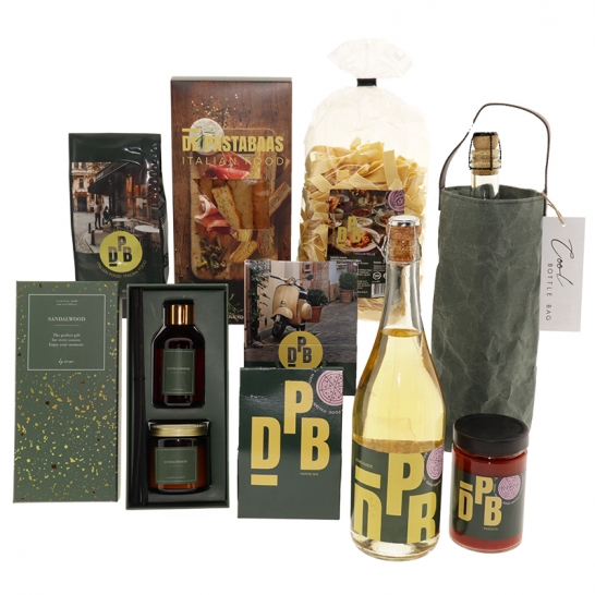 De PastaBaas Bottle Bag en giftset kaars en geurstokjes