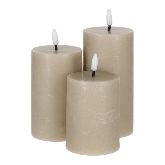 JENS Living LED Stompkaarsen Steengrijs set van 3 25715