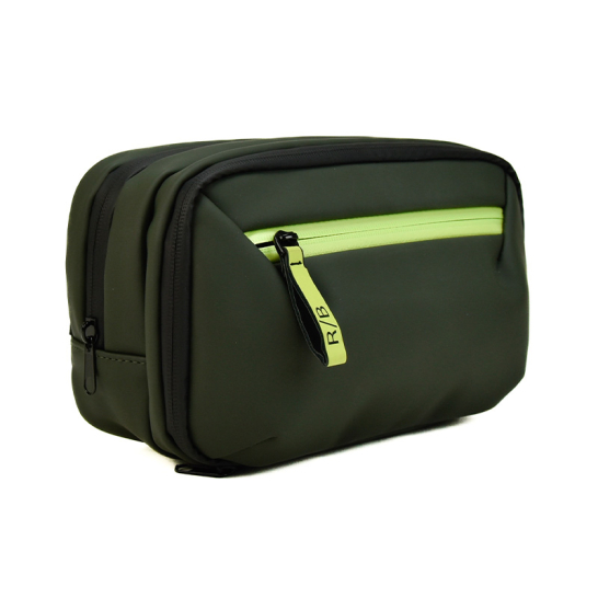 Lounge collectie RPET Toilettas groen met gele rits 8812grn