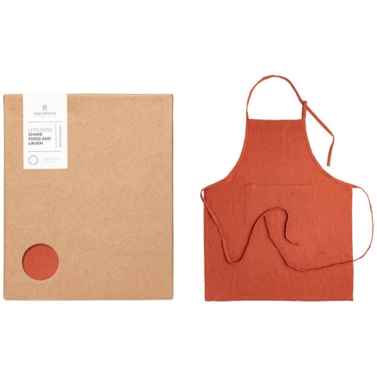 Schort recycled katoen rood geschenkverpakking