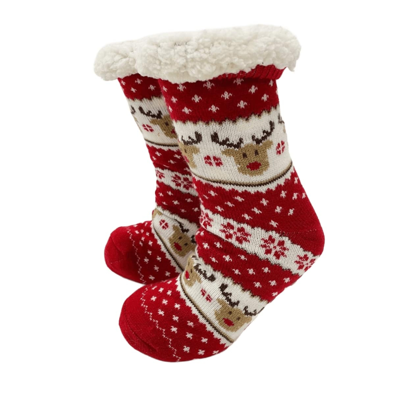 Huissokken met voering en antislip - KERST  Kerstsokken Rowen Biking Red met voering en antislip