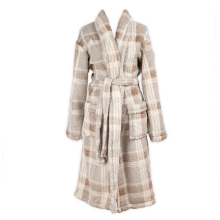 Badjas Sherpa Recycled Ruit Zand voorkant Badjas Sherpa Recycled Ruit Zand voorkant