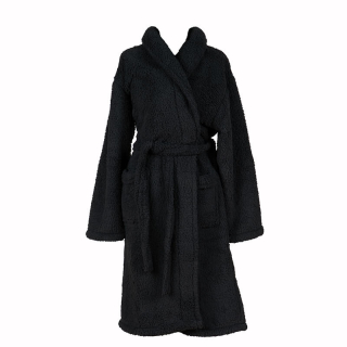 Badjas Sherpa Recycled Zwart voorkant Badjas Sherpa Recycled Zwart voorkant