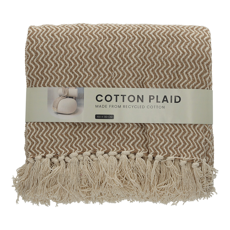 Recycled Cotton Plaid Visgraat Taupe - FITZ Living FITZ Living Recycled Cotton Plaid Visgraat Taupe 93022