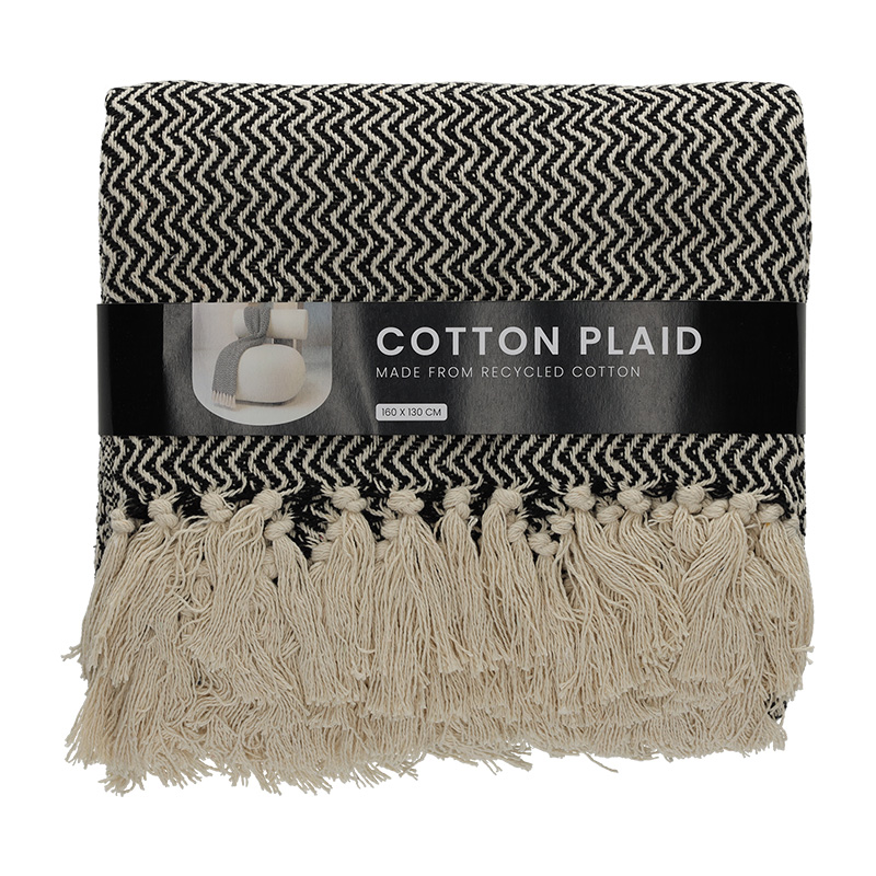 Recycled Cotton Plaid Visgraat Zwart - FITZ Living FITZ Living Recycled Cotton Plaid Visgraat Zwart 93021