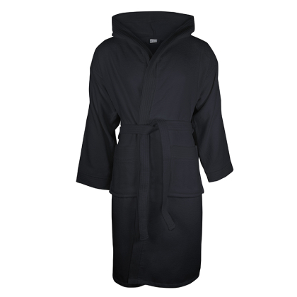 Badjas met capuchon velours badstof katoen antraciet 1