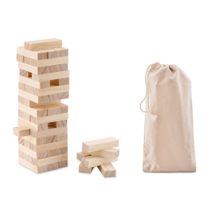 Houten Toren Spel - 54 blokjes in katoenen zakje Toren spel 54 blokjes in katoenen zakje mo9574 40