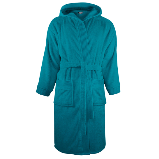 Badjas met capuchon badstof katoen turquoise