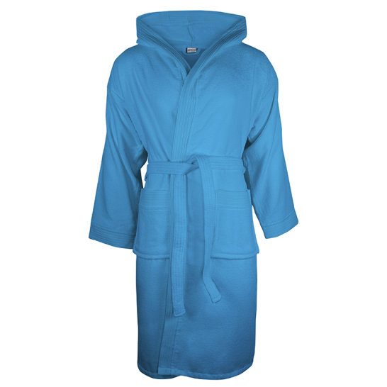 Badjas met capuchon velours badstof katoen aqua 1