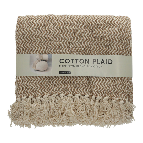 Recycled Cotton Plaid Visgraat Taupe - FITZ Living FITZ Living Recycled Cotton Plaid Visgraat Taupe 93022