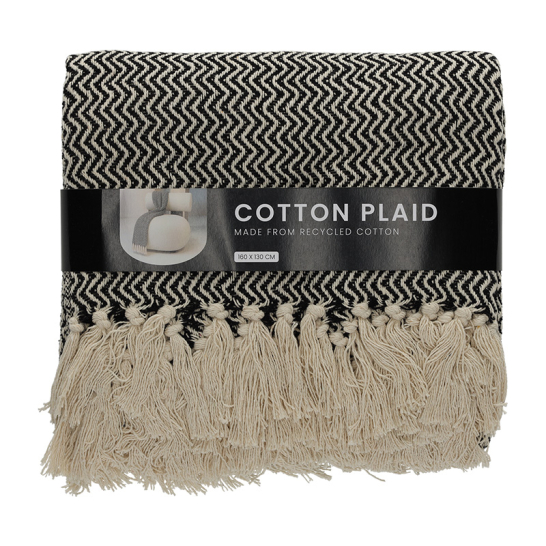 Recycled Cotton Plaid Visgraat Zwart - FITZ Living FITZ Living Recycled Cotton Plaid Visgraat Zwart 93021