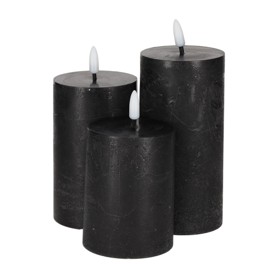 LED Stompkaarsen Zwart set van 3 - JENS Living JENS Living LED Stompkaarsen Zwart set van 3 25714
