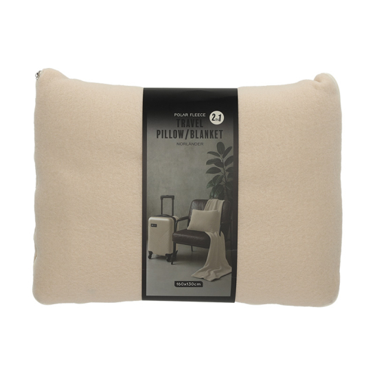 Norlander 2 in 1 Reis Kussen Deken Beige 29073