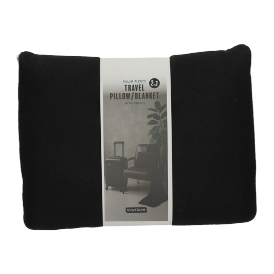 Norlander 2 in 1 Reis Kussen Deken Zwart 29074