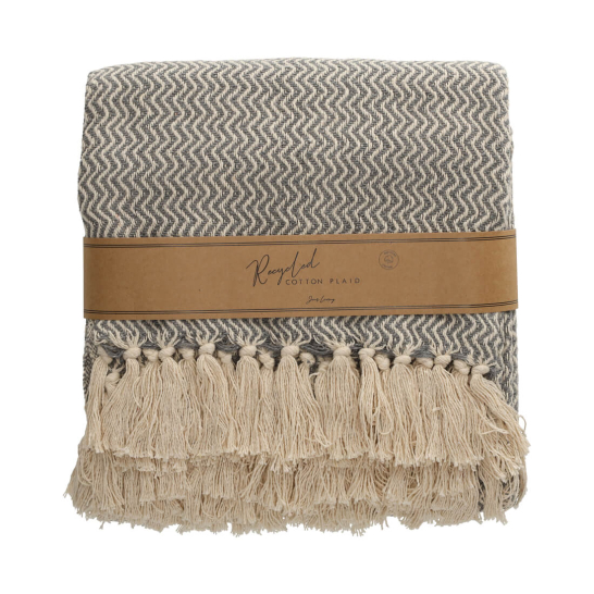 jens living recycled cotton plaid visgraat grijs 25645