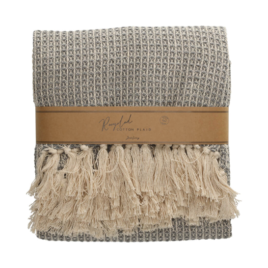 jens living recycled cotton plaid wafel grijs 25644
