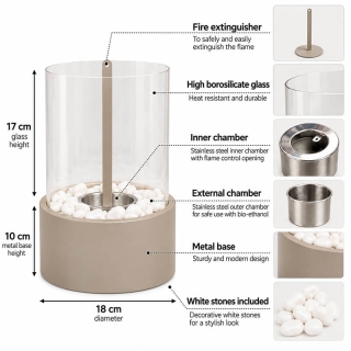 Tafelhaard Bio Ethanol Taupe Housevitamin 18x18x26cm 1