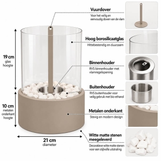 Tafelhaard XL Bio Ethanol Taupe Housevitamin 21x21x28cm 1